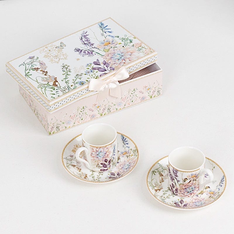 2 Porcelain Espresso Cups and Saucers with Gift Box