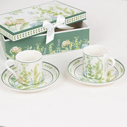 2 Porcelain Espresso Cups and Saucers with Gift Box
