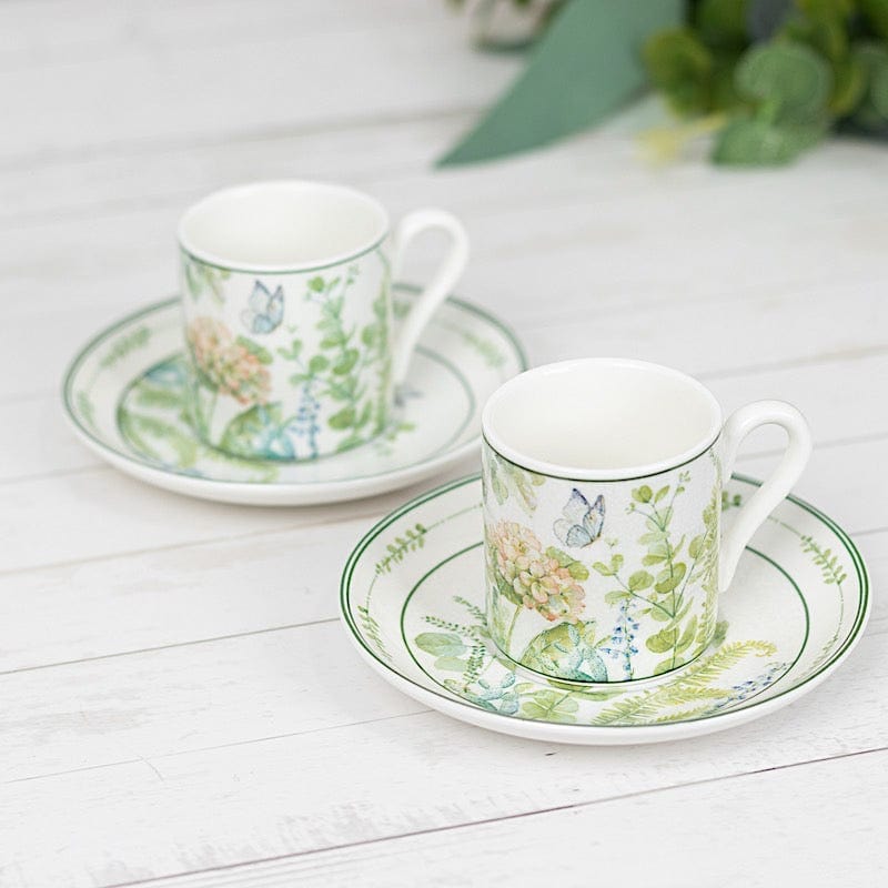 2 Porcelain Espresso Cups and Saucers with Gift Box