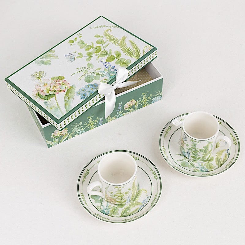 2 Porcelain Espresso Cups and Saucers with Gift Box