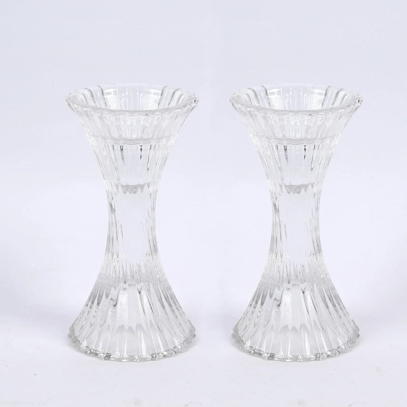 2 Reversible 5" Hour Glass Pillar Taper Candle Holders Centerpieces - Clear CAND_HOLD_TP005_CLR