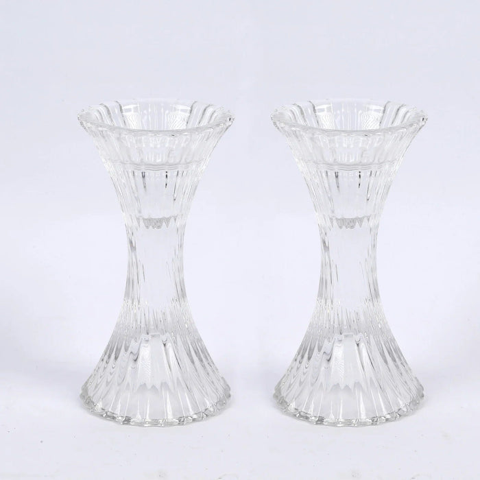 2 Reversible 5" Hour Glass Pillar Taper Candle Holders Centerpieces - Clear CAND_HOLD_TP005_CLR
