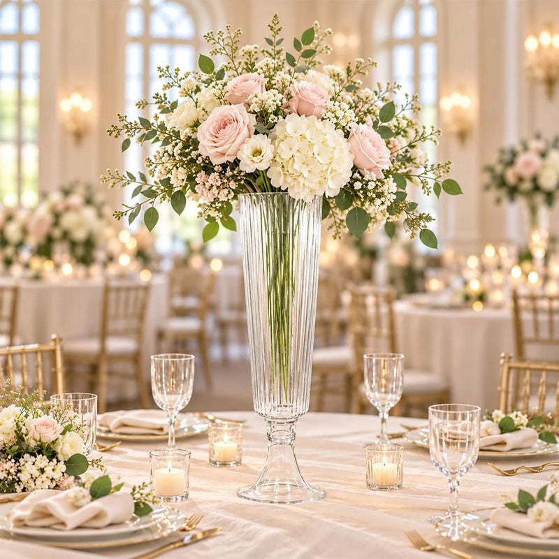 2 Ribbed 26" Tall Glass Trumpet Vases Centerpieces - Clear VASE_A74_RIB_25_CLR_PK2