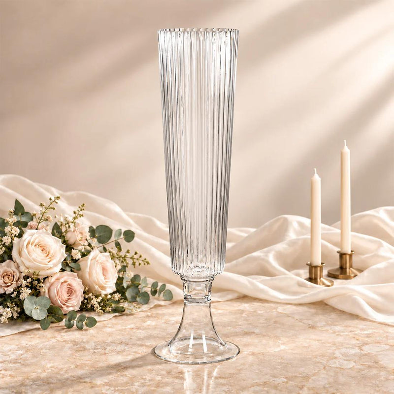 2 Ribbed 26" Tall Glass Trumpet Vases Centerpieces - Clear VASE_A74_RIB_25_CLR_PK2