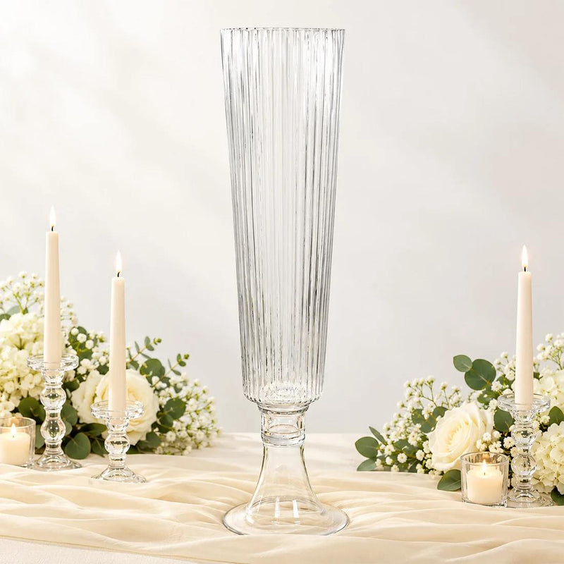 2 Ribbed 26" Tall Glass Trumpet Vases Centerpieces - Clear VASE_A74_RIB_25_CLR_PK2
