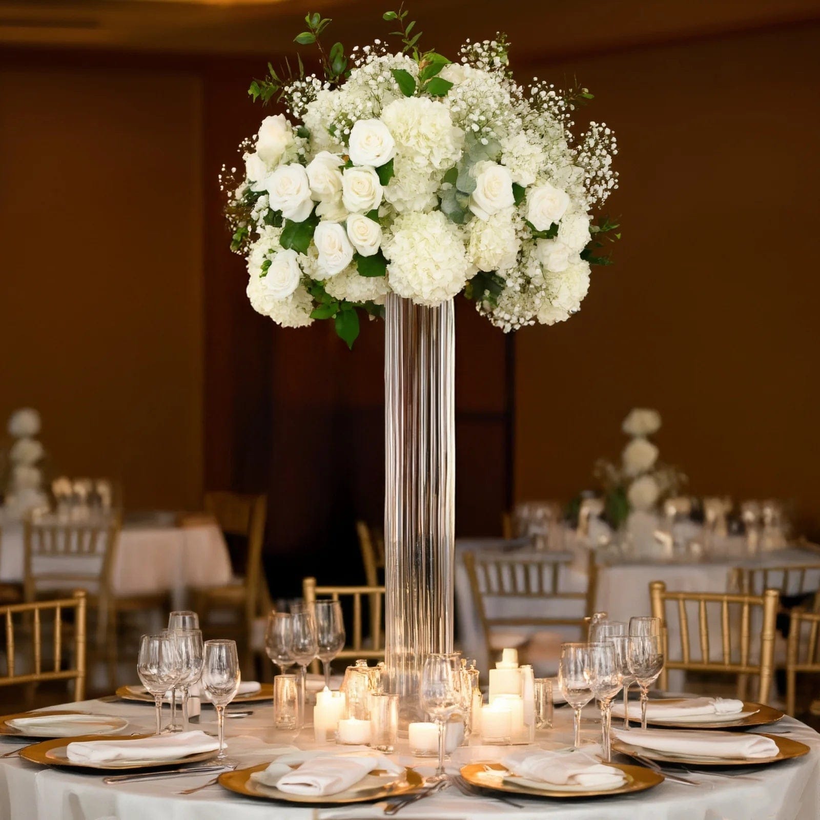 2 Ribbed Cylinder Glass Vases Wedding Centerpieces - Clear