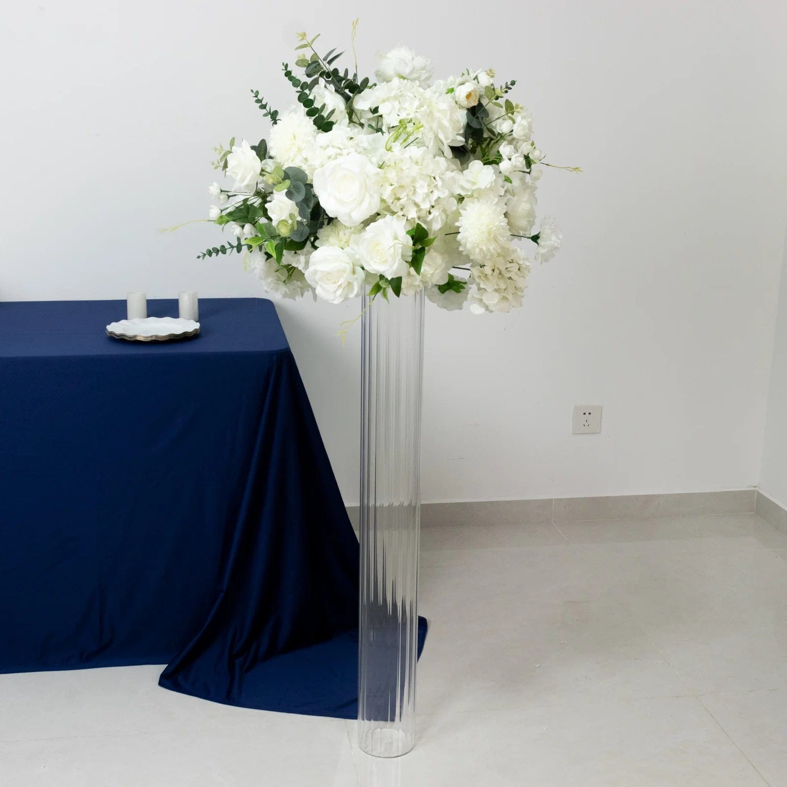 2 Ribbed Cylinder Glass Vases Wedding Centerpieces - Clear