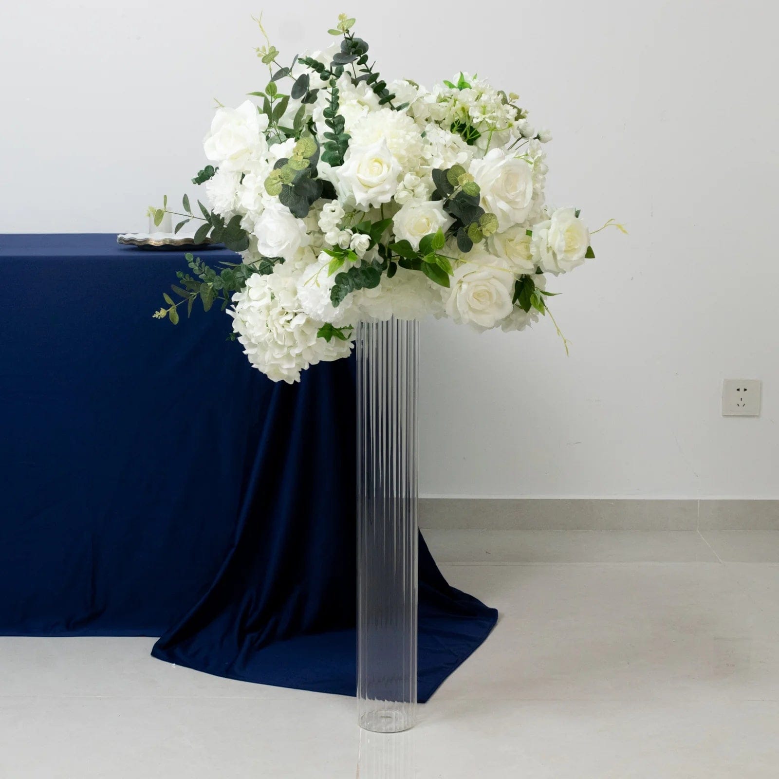 2 Ribbed Cylinder Glass Vases Wedding Centerpieces - Clear