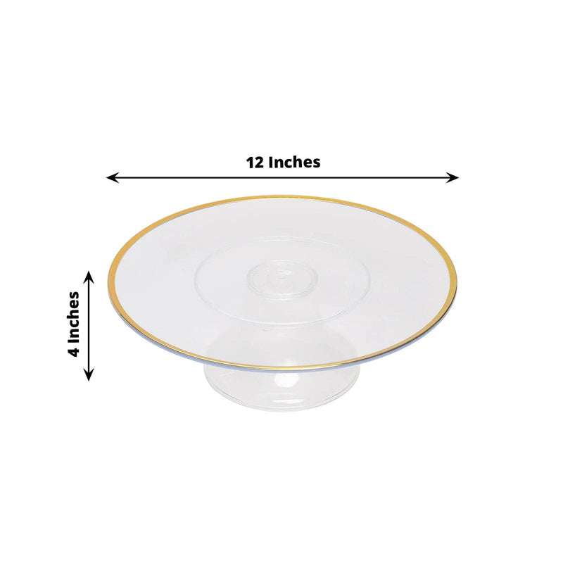 2 Round 12" Plastic Cake Stand Dessert Display Riser with Gold Rim - Clear CAKE_PLST_R012_CLGD