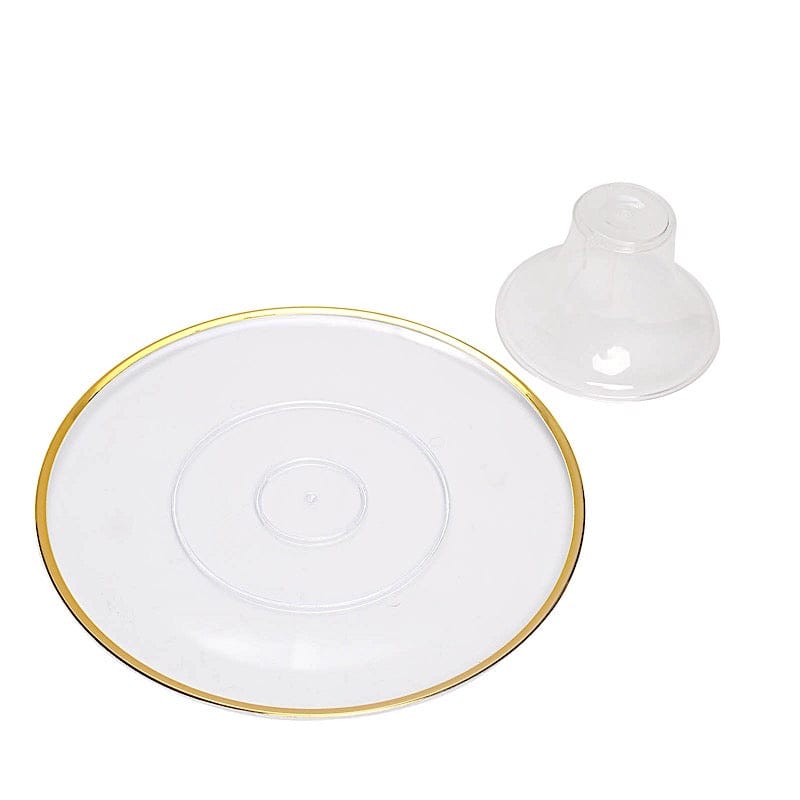 2 Round 12" Plastic Cake Stand Dessert Display Riser with Gold Rim - Clear CAKE_PLST_R012_CLGD