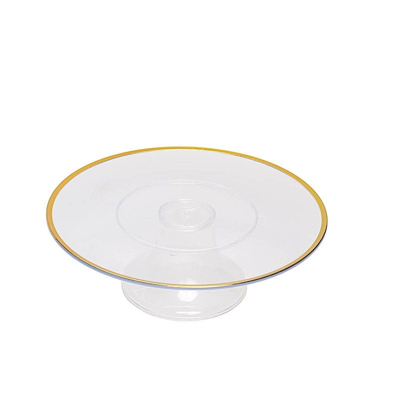 2 Round 12" Plastic Cake Stand Dessert Display Riser with Gold Rim - Clear CAKE_PLST_R012_CLGD