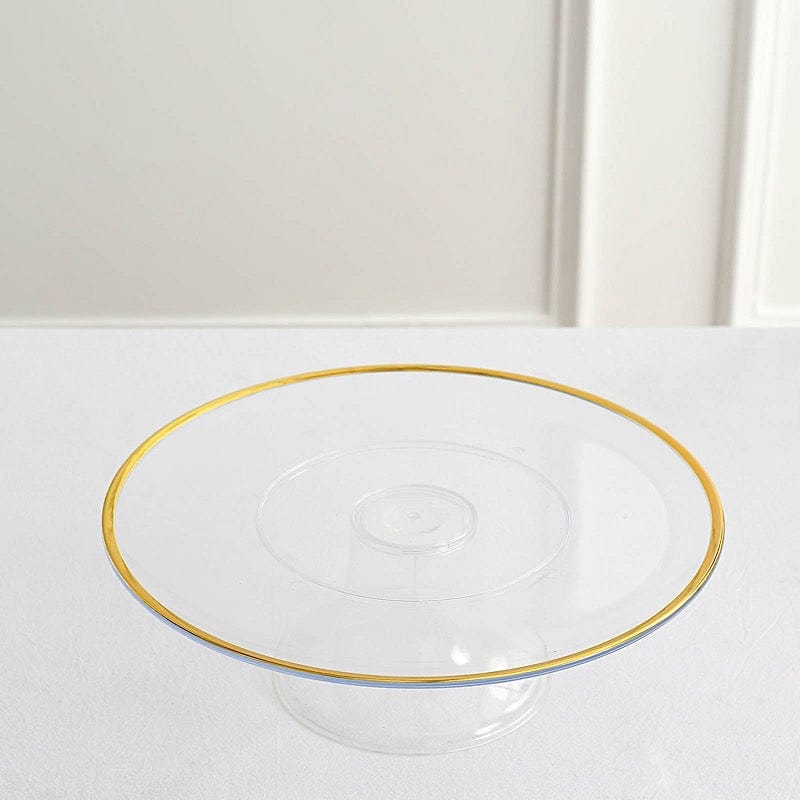 2 Round 12" Plastic Cake Stand Dessert Display Riser with Gold Rim - Clear CAKE_PLST_R012_CLGD