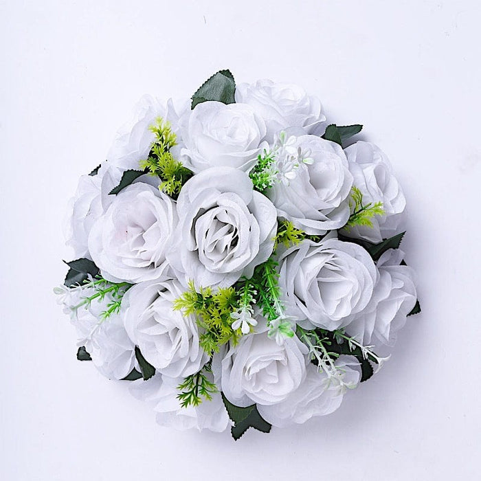 2  Silk 10" Artificial Flower Ball Bouquets for Centerpieces ARTI_BALL_RS02_10_WHT
