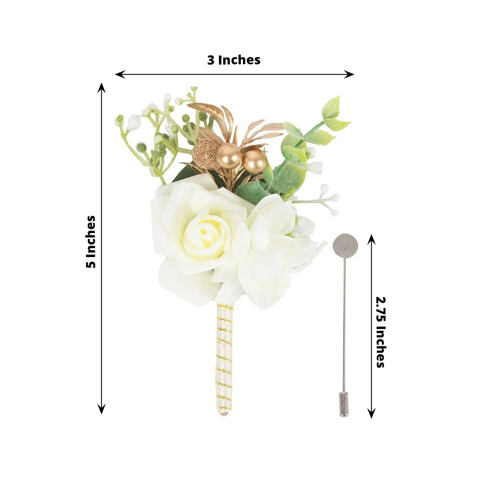 2 Silk Rose Boutonniere with Pin - White ARTI_WED_BOT01_WHT