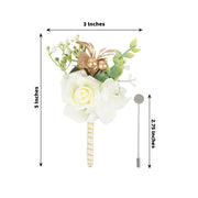 2 Silk Rose Boutonniere with Pin - White ARTI_WED_BOT01_WHT