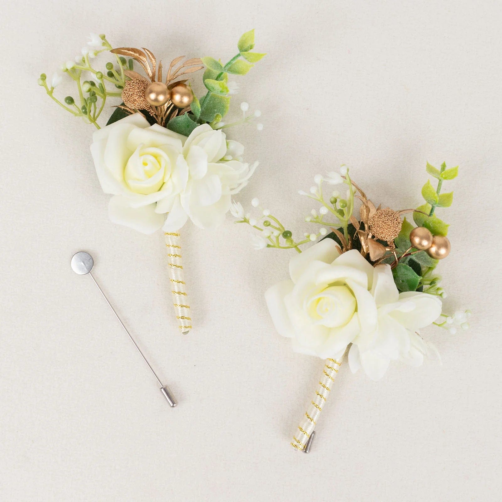 2 Silk Rose Boutonniere with Pin - White ARTI_WED_BOT01_WHT