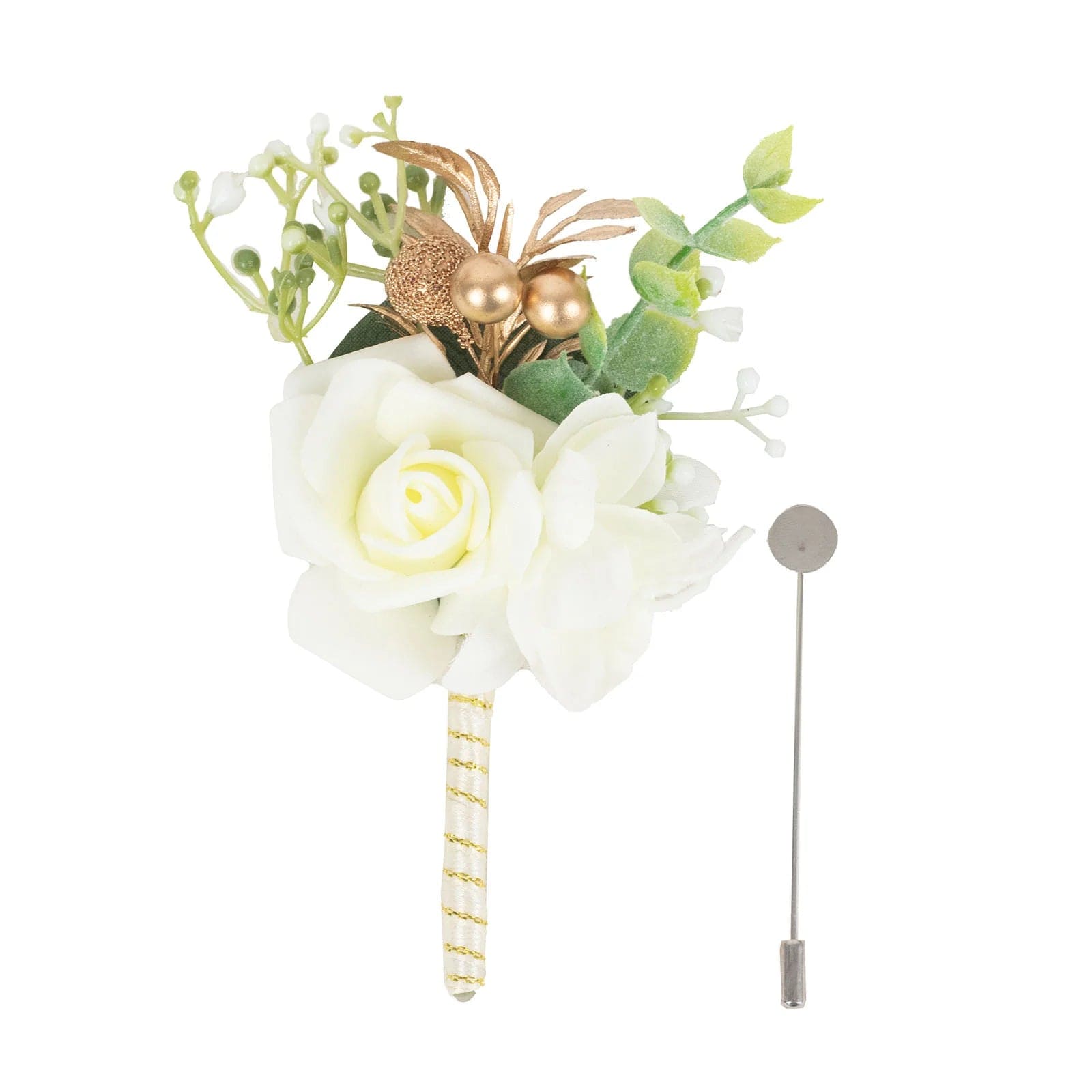 2 Silk Rose Boutonniere with Pin - White ARTI_WED_BOT01_WHT