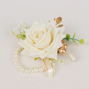 2 Silk Rose Wrist Corsage with Pearls - White ARTI_WED_COR01_WHT