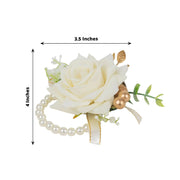 2 Silk Rose Wrist Corsage with Pearls - White ARTI_WED_COR01_WHT