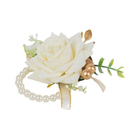2 Silk Rose Wrist Corsage with Pearls - White ARTI_WED_COR01_WHT