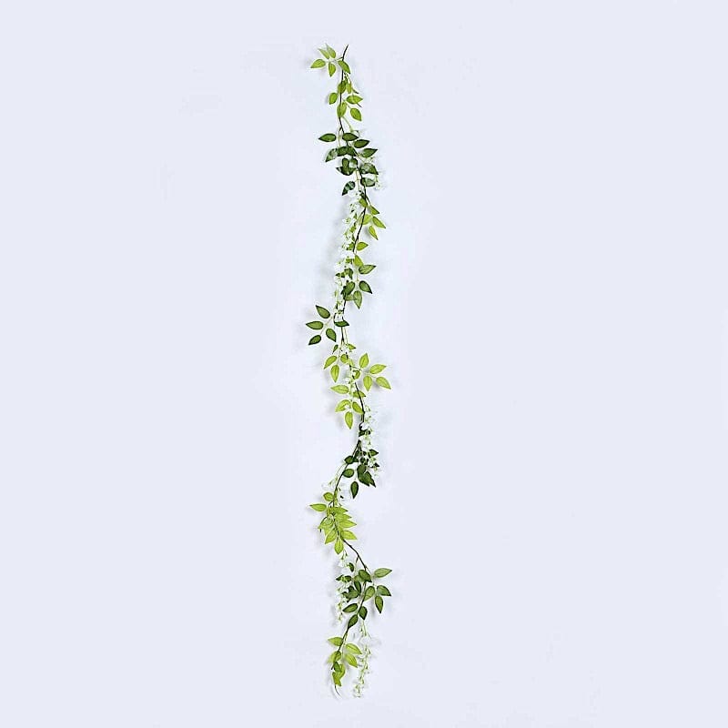 2 Silk Wisteria Flower Garland Hanging Vines ARTI_WIST03_WHT