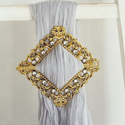 2 Square 7" Barrette Style Acrylic Crystal Curtain Tie Backs - Gold CUR_TIE_006_7_GOLD
