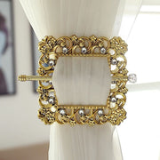 2 Square 7" Barrette Style Acrylic Crystal Curtain Tie Backs - Gold CUR_TIE_006_7_GOLD