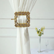2 Square 7" Barrette Style Acrylic Crystal Curtain Tie Backs - Gold CUR_TIE_006_7_GOLD