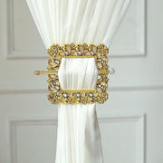 2 Square 7" Barrette Style Acrylic Crystal Curtain Tie Backs - Gold CUR_TIE_006_7_GOLD