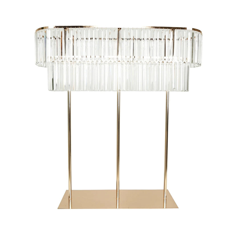 2-Tier 40" Oval Metal Chandelier Floral Stand with Crystals - Gold and Clear CHDLR_070_40X40_GOLD