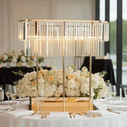 2-Tier 40" Oval Metal Chandelier Floral Stand with Crystals - Gold and Clear CHDLR_070_40X40_GOLD