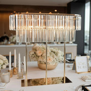 2-Tier 40" Oval Metal Chandelier Floral Stand with Crystals - Gold and Clear CHDLR_070_40X40_GOLD