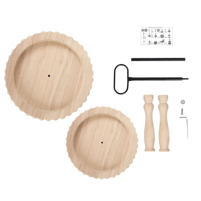 2-Tier Beaded Wooden Serving Tray Stand With Metal Handle - Natural CAKE_WOD025_2T_NAT