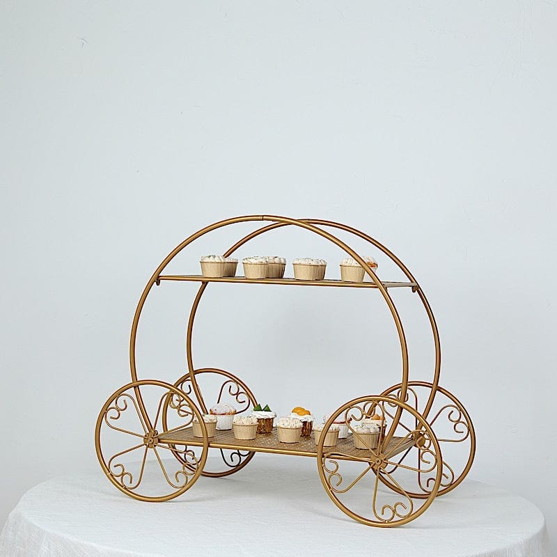 2-Tier Cinderella Carriage Metal Cake Stand - Gold CAKE_STND_COACH02_28_GOLD