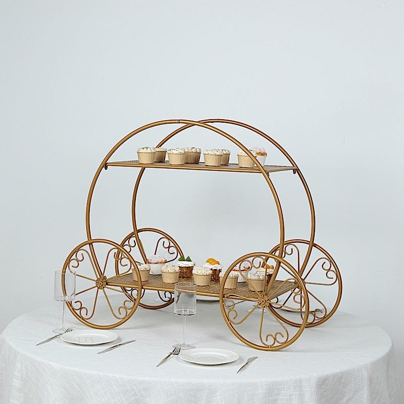 2-Tier Cinderella Carriage Metal Cake Stand - Gold CAKE_STND_COACH02_28_GOLD