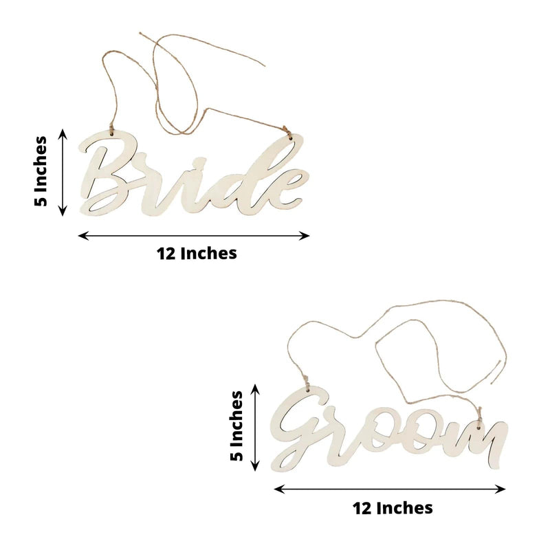 2 Wooden 12" x 5" Bride and Groom Chair Signs Wedding Hanging Decor - Natural WOD_CHAIRSIGN001_NAT
