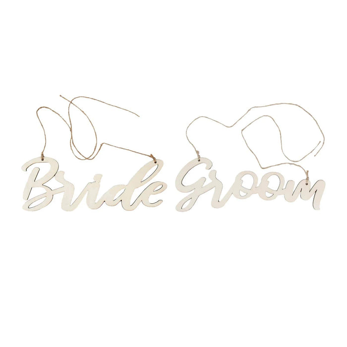 2 Wooden 12" x 5" Bride and Groom Chair Signs Wedding Hanging Decor - Natural WOD_CHAIRSIGN001_NAT