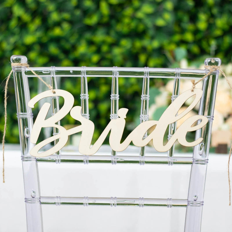 2 Wooden 12" x 5" Bride and Groom Chair Signs Wedding Hanging Decor - Natural WOD_CHAIRSIGN001_NAT