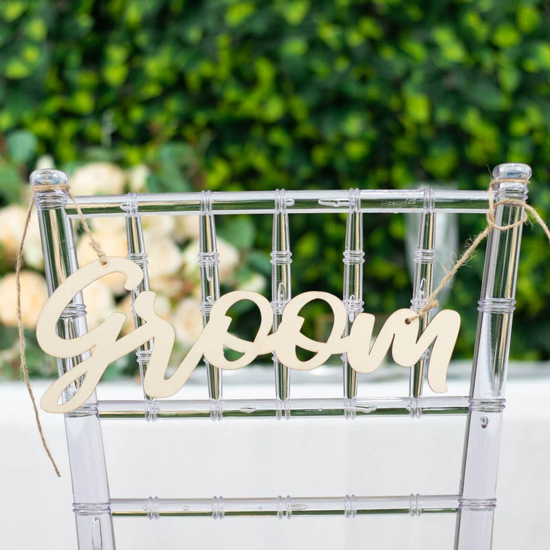 2 Wooden 12" x 5" Bride and Groom Chair Signs Wedding Hanging Decor - Natural WOD_CHAIRSIGN001_NAT