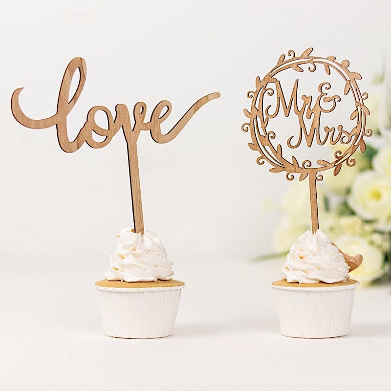 2 Wooden Mr & Mrs and Love Wedding Cake Toppers - Natural CAKE_TOP_016_MIX_NAT