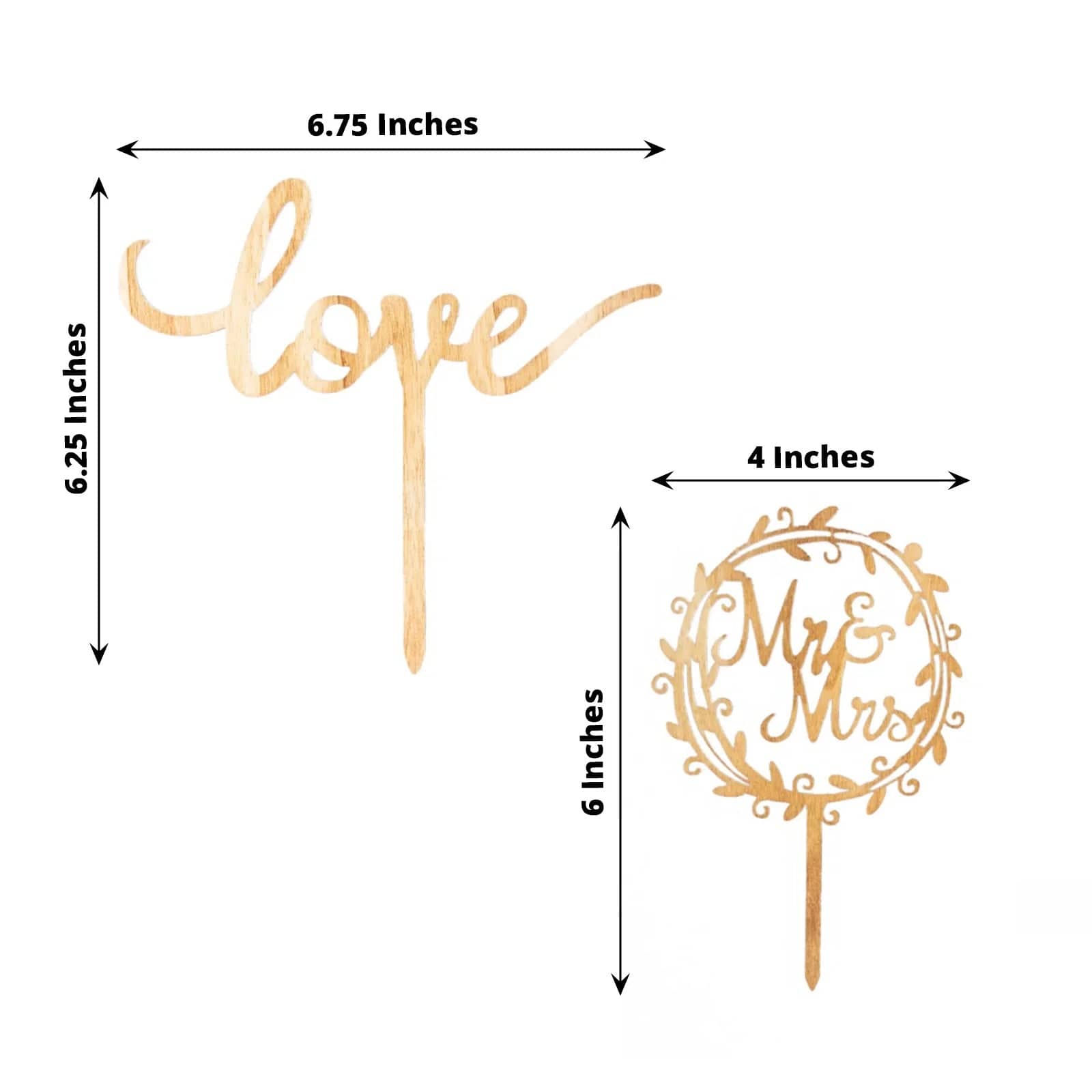 2 Wooden Mr & Mrs and Love Wedding Cake Toppers - Natural CAKE_TOP_016_MIX_NAT