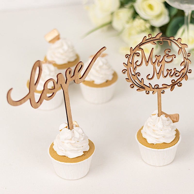 2 Wooden Mr & Mrs and Love Wedding Cake Toppers - Natural CAKE_TOP_016_MIX_NAT