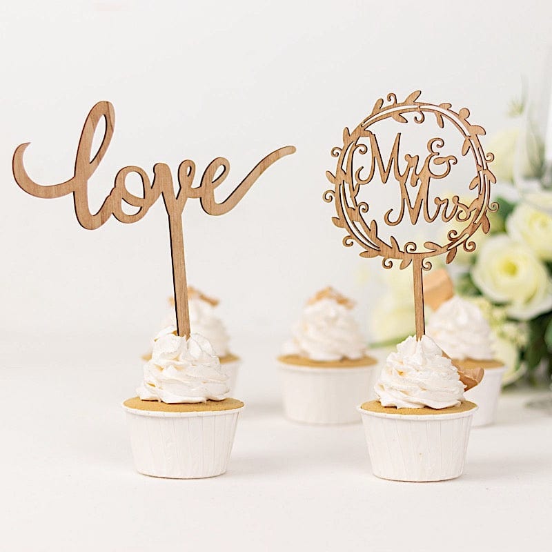 2 Wooden Mr & Mrs and Love Wedding Cake Toppers - Natural CAKE_TOP_016_MIX_NAT