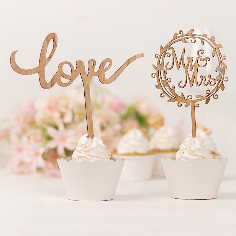 2 Wooden Mr & Mrs and Love Wedding Cake Toppers - Natural CAKE_TOP_016_MIX_NAT