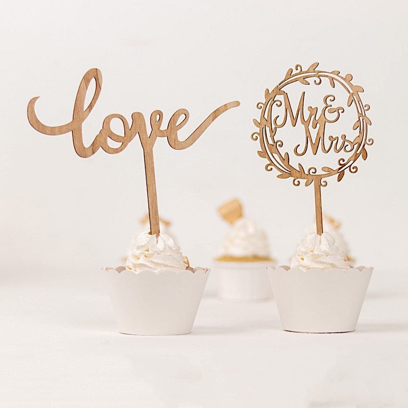 2 Wooden Mr & Mrs and Love Wedding Cake Toppers - Natural CAKE_TOP_016_MIX_NAT