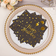 20 Disposable 13" x 13" Happy Birthday Dinner Paper Napkins - Black with Gold NAP_BEV07_BDAY_BLKGD