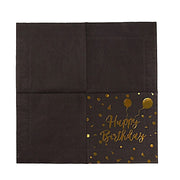 20 Disposable 13" x 13" Happy Birthday Dinner Paper Napkins - Black with Gold NAP_BEV07_BDAY_BLKGD