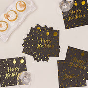 20 Disposable 13" x 13" Happy Birthday Dinner Paper Napkins - Black with Gold NAP_BEV07_BDAY_BLKGD