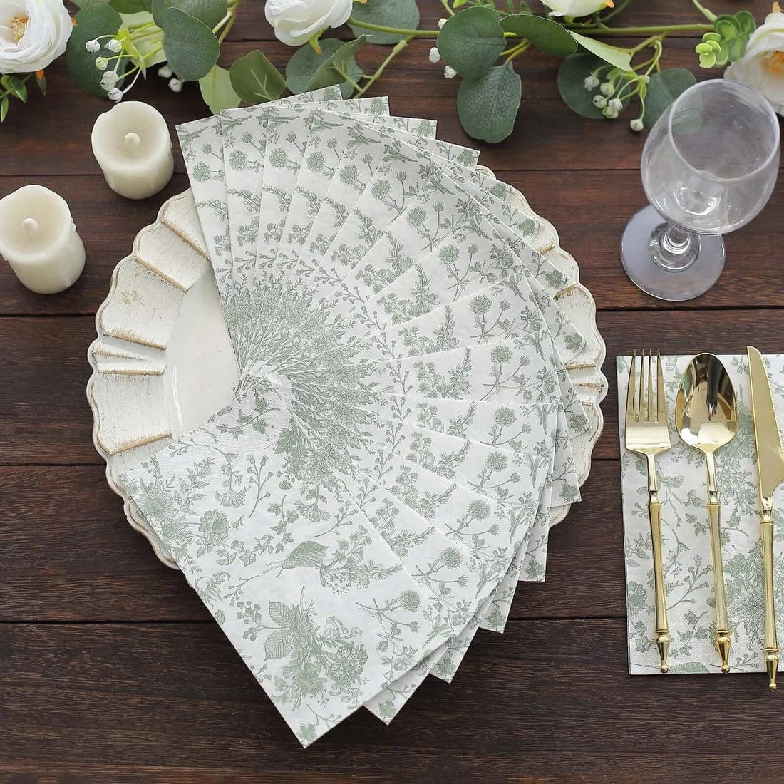 20 Floral 2 Ply French Toile Paper Disposable Dinner Napkins
