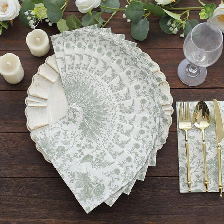 20 Floral 2 Ply French Toile Paper Disposable Dinner Napkins